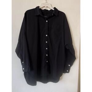 $50 NWT American Eagle Button-up Shirt Long Sleeve Oversized Relaxed Sz S Black